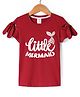 Smarty Girls Sinker Knit Knotted Half Sleeves Top with Little Mermaid Print - Maroon