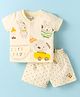 Child World Interlock Knit Half Sleeves Shorts Night Suit With Animal & Polka Dot Print - Gold