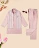KIDS ISLAND Silk Full Sleeves Threadwork Embroidered & Sequins Embellished Kurta Pyjama With Nehru Jacket Set - Pink