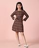 Piccolo Cotton Full Sleeves Checked Dress - Brown