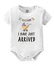 Baby Buzz 100% Cotton Half Sleeves I Have Just Arrived Text Printed Onesie - White