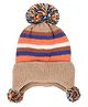 Tipy Tipy Tap Striped & Pom Pom Detailed Winter Cap - Brown-  Diameter 36 Cms