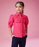 MASTARANG Half Puffed Sleeves Bow Shaped Beads Embellished Shirt Style Top - Hot Pink