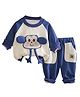 Little Surprise Box Full Raglan Sleeves Monkey Applique Detailed Breathable Sweatshirt & Joggers Set - Blue