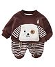 Little Surprise Box Full Sleeves Dog Applique Detailed Striped Breathable Sweatshirt & Joggers Set - Brown