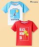 Honeyhap Premium 100% Cotton Knit With Bio Finish Half Sleeves T-Shirts With Beach Theme Print Pack of 2 - Bright White Bachelor Button & High Risk Red