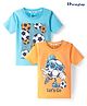 Honeyhap Premium 100% Cotton Knit With Bio Finish Half Sleeves T-Shirts With Football Theme Print Pack of 2 - Blazing Orange & Bachlor Button