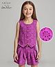 Arias Cotton Woven Sleeveless  Schiffli Waistcoat Top & Shorts Set - Purple