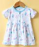 Child World Interlock Knit Half Sleeves Frock With Sea Life Print - Turquoise & White