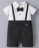 Mark & Mia Half Sleeves Cotton Romper With Bow Applique & Teddy Bear Embroidery - White & Black