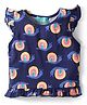 Tiara Cotton Rib Sleeveless Frill Detailed Snail Printed Top - Navy Blue
