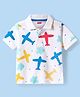 Babyhug Cotton Knit Half Sleeves Polo T-Shirt with Airplane Print - White