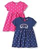 Babyhug Single Jersey Knit Half Sleeves Hearts & Text Glitter Printed Frocks with Bow Applique Pack of 2 - Navy Blue & Dark Pink
