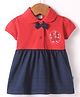 Wonderchild Half Sleeves Typography Printed Dress With Attached Bow - Navy Blue