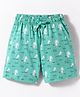 Doreme Single Jersey Knit Above Knee Length Shorts With Beach Theme Print - Sea Green