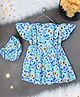 Bella Moda Cotton Half Flutter Sleeves Avocado & Floral Printed Dress With Bloomer Set - Blue