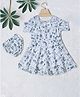 Bella Moda Cotton Half Sleeves Cats Printed Dress With Bloomer - White