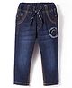 Ruff Full Length Washed Denim Jeans with Patch Detailing - Navy Blue