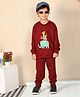 Superminis Cotton Full Sleeves Wild Animals Printed Sweatshirt With Joggers Set - Maroon