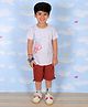 The Mom Store Cotton Half Sleeves Skateboard Printed Tee & Shorts Set - White & Maroon
