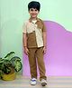 The Mom Store Cotton Half Sleeves Cut & Sew Shirt With Trousers Set - Brown