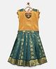 BABY Lakshmi Viscose Short Puffed Sleeves Floral Foil Printed Pattu Pavadai Set - Mango Gold