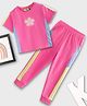 Tiara Cotton Jersey Half Sleeves Beads Embellished Floral Designed Colour Blocked Tee With Coordinating Joggers Set - Pink