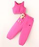 Tiara Pique Spandex Sleeveless Solid Crop Top With Coordinating Joggers Set & Cute Teddy Toy - Pink