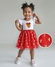 Babyhug Disney Single Jersey Knit Frill Sleeves Dress With Minnie Mouse Graphics - White & Red