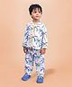 DEAR TO DAD Cotton Woven Full Sleeves Coconut Trees Printed Coordinating Shirt & Pajama Set - White