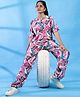 TeenTrums Rayon Half Sleeves Floral Printed Top With Coordinating Joggers Set - White & Pink