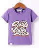 Ruff Sinker Knit Half Sleeves T-Shirt with Text Print - Lilac