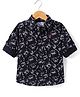 Ruff Linen Woven Full Sleeves Tropical Theme Printed Shirt - Black