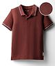 Kookie Kids Cotton Knit Half Sleeves Solid Color Textured Polo T-Shirt - Rust Orange