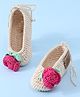 Funkrafts Handmade Crochet Designed Floral Applique Detailed Booties - Beige & Pink
