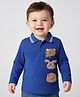 Babyoye 100% Cotton Knit Full Sleeves Polo T-Shirt with Animal Patch Detailing - Blue