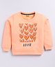 Kidcity Cotton Looper Full Sleeves Love Text Printed Sweatshirt - Peach