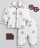 Clt.s Cotton Knitted Full Sleeves No 1 Text Printed Coordinating Shirt & Pajama Set - Off White