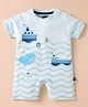 Mini Taurus Interlock Knit Half Sleeves Romper with Nautical Theme Print - Light Blue