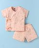 Simply Interlock Knit Half Sleeves Front Open Shorts Night Suit Elephant Print - Peach