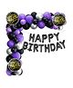 Bubble Trouble Happy Birthday Balloon Arch Decoration Set Purple Black Silver Pack of 108 Pcs