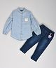 Hrit Cotton Full Sleeves Animal Patch Detailed Top With Mild Washed Jeans Set - Blue
