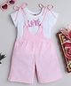 Twetoons Cotton Woven Half Sleeves T-Shirt & Dungree Style Romper  with Checks & Love Text Print - Pink