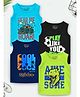 Trampoline Cotton Blend Pack Of 4 Sleeveless Dinosaur & Typography Printed Tees - Multi Colour
