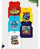Trampoline Cotton Blend Pack Of 5 Sleeveless Vehicles & Typography Printed Tees - Multi Colour