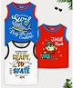 Trampoline Cotton Blend Pack Of 3 Sleeveless Shark & Typography Printed Tees - Red Blue & White