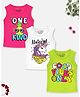 Trampoline Cotton Blend Pack Of 3 Sleeveless Unicorn & Typography Printed Tees - White Pink & Green