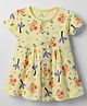 Child World Interlock Knit Half Sleeves Front Open Frock With Elephant Print - Lemon Yellow