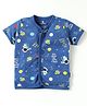 Child World Interlock Knit Half Sleeves Front Open Jhablas With Space Theme Print - Navy Blue