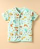 Child World Interlock Knit Half Sleeves Front Open Jhablas With Animal Print - Light Turquoise